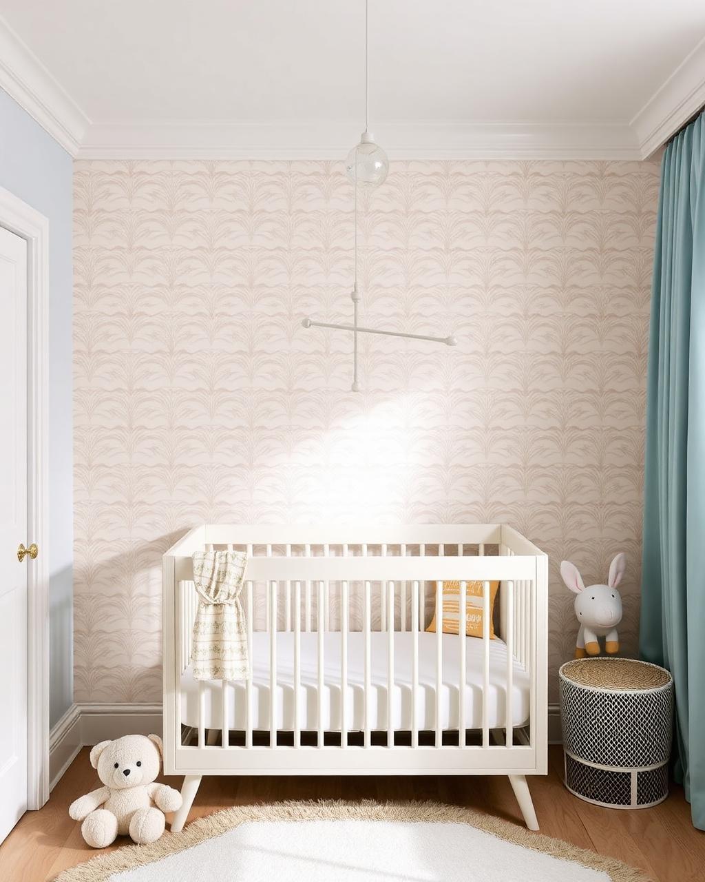 Nursery wallpaper installation with soft pattern in a Milton, GA home